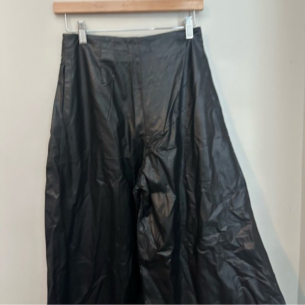 Everleigh Brooks Black Faux Leather Wide-Leg Pants Y2K Baddie Chic Size Small - Picture 4 of 10
